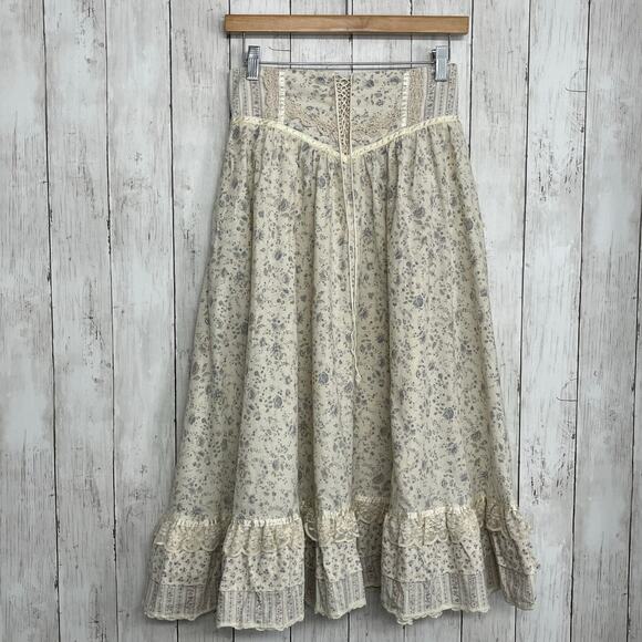Jessica's Gunnies Vintage Dainty Floral Lace Ruffle Cottagecore Fairy Maxi Skirt - Picture 1 of 12